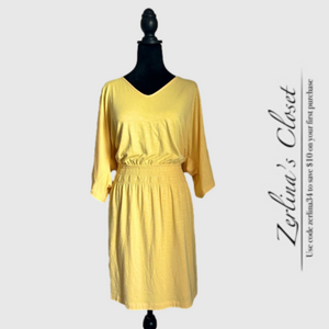 NWT WHBM Smocked Kimono Pullover Dress | Dandelion | L |